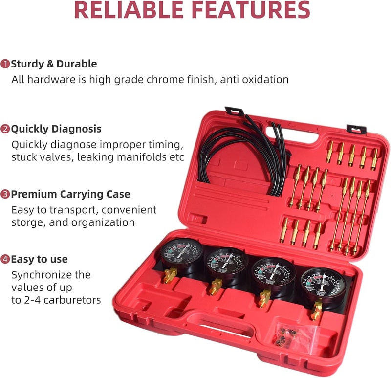 Alltooetools Universal Vacuum Carburetor Synchronization Balancer Gauge Carb Synchronizer Adjustment Tool Kit Compatible with Motorcycle BMW Honda Yamaha Kawasaki Suzuki GS KZ XS CB 550 650 750 - Image 4